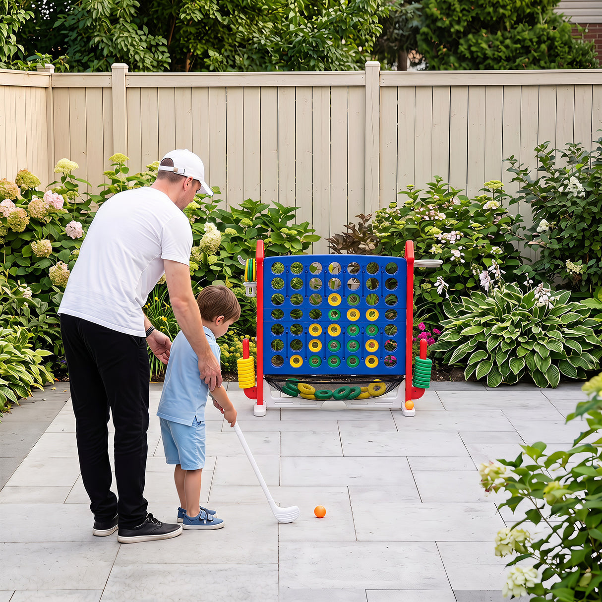 4-in-1 Jumbo Yard Game Set w/ Basketball Hoop, Ring Toss, Golf, Indoor Outdoor Family Party Games for Kids & Adults