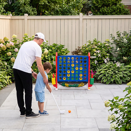 4-in-1 Jumbo Yard Game Set w/ Basketball Hoop, Ring Toss, Golf, Indoor Outdoor Family Party Games for Kids & Adults