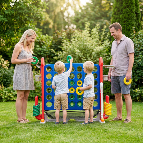 4-in-1 Jumbo Yard Game Set w/ Basketball Hoop, Ring Toss, Golf, Indoor Outdoor Family Party Games for Kids & Adults