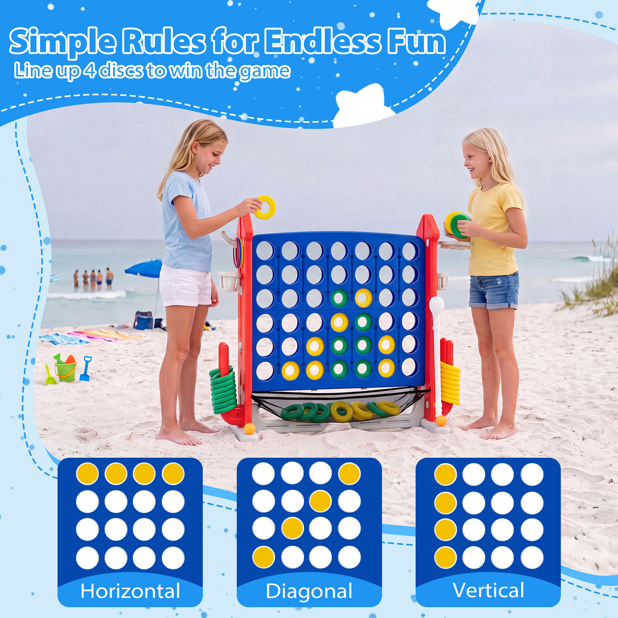 4-in-1 Jumbo Yard Game Set w/ Basketball Hoop, Ring Toss, Golf, Indoor Outdoor Family Party Games for Kids & Adults