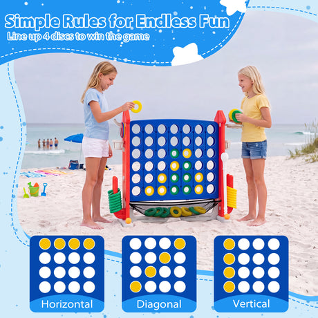 4-in-1 Jumbo Yard Game Set w/ Basketball Hoop, Ring Toss, Golf, Indoor Outdoor Family Party Games for Kids & Adults