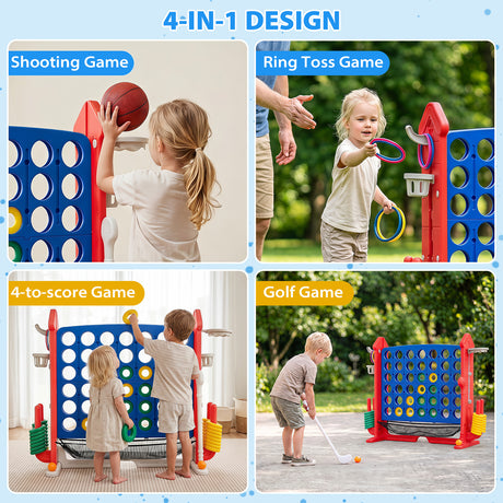 4-in-1 Jumbo Yard Game Set w/ Basketball Hoop, Ring Toss, Golf, Indoor Outdoor Family Party Games for Kids & Adults
