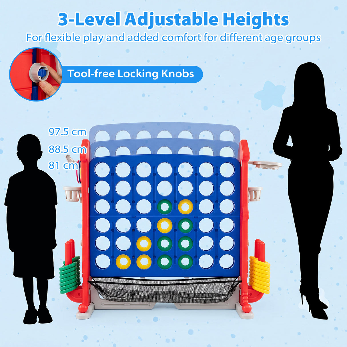 4-in-1 Jumbo Yard Game Set w/ Basketball Hoop, Ring Toss, Golf, Indoor Outdoor Family Party Games for Kids & Adults