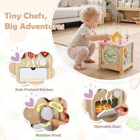 Wooden Activity Cube Montessori Sensory Toys for 18+ Months Toddlers