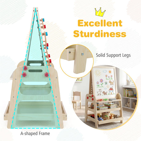 2-in-1 Easel for Kids Wooden Art Easel with Magnetic Whiteboard and Marble Run