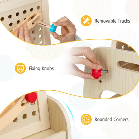 2-in-1 Easel for Kids Wooden Art Easel with Magnetic Whiteboard and Marble Run