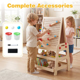 2-in-1 Easel for Kids Wooden Art Easel with Magnetic Whiteboard and Marble Run