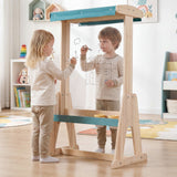 Wooden Fir Frame Easel for Kids with Transparent Board and Storage Trays