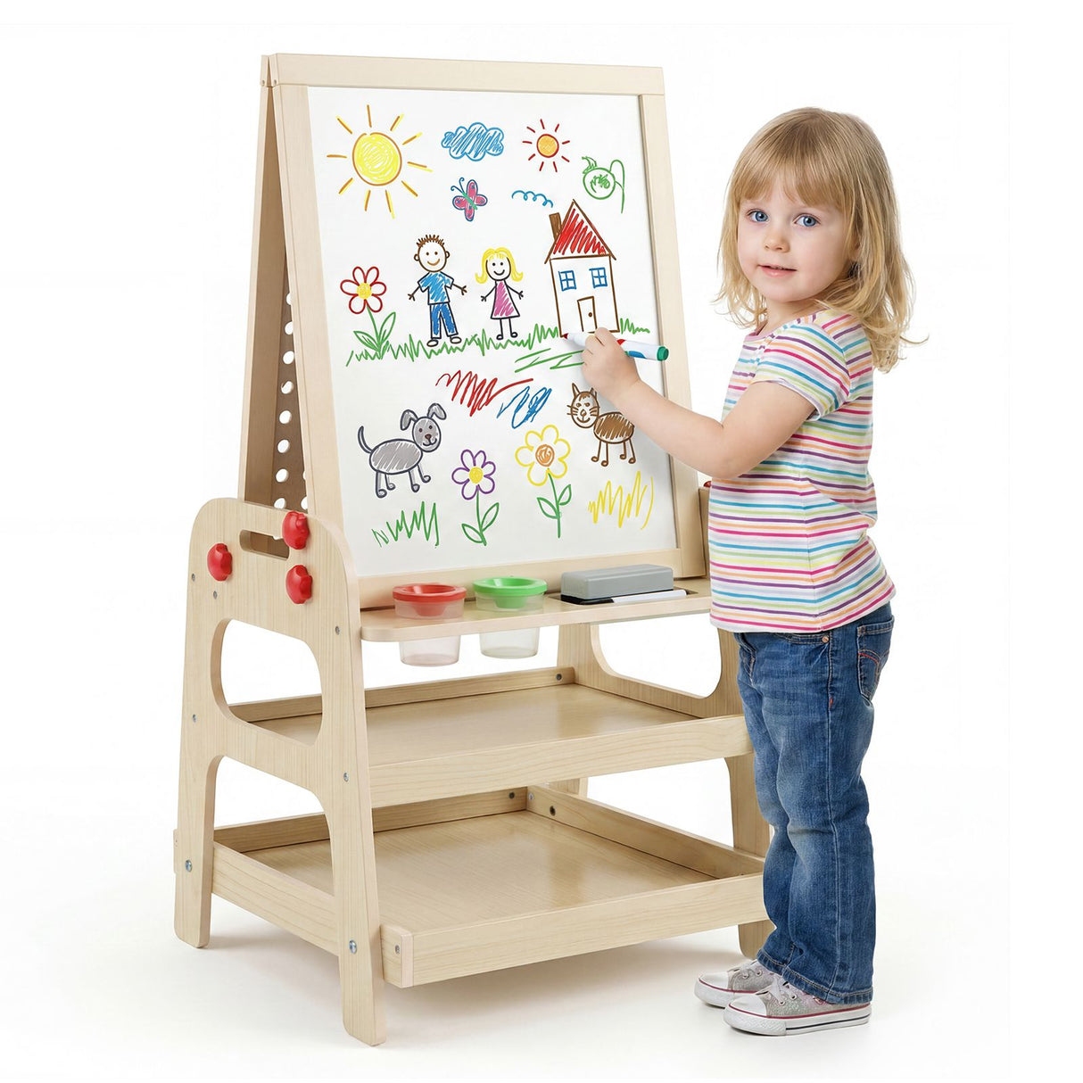 2-in-1 Easel for Kids Wooden Art Easel with Magnetic Whiteboard and Marble Run