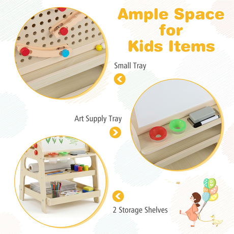 2-in-1 Easel for Kids Wooden Art Easel with Magnetic Whiteboard and Marble Run