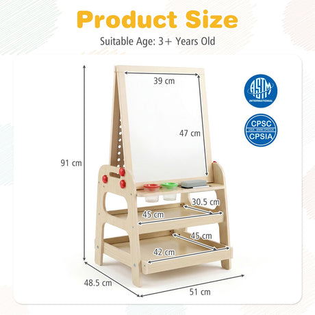 2-in-1 Easel for Kids Wooden Art Easel with Magnetic Whiteboard and Marble Run