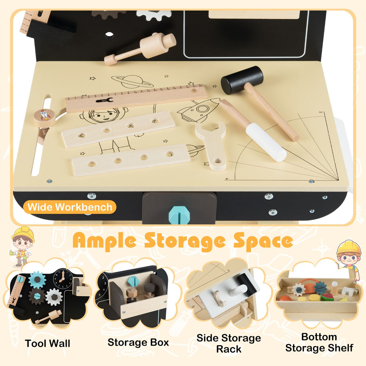 Wooden Construction Tools Workshop with Toy Tools and Accessories