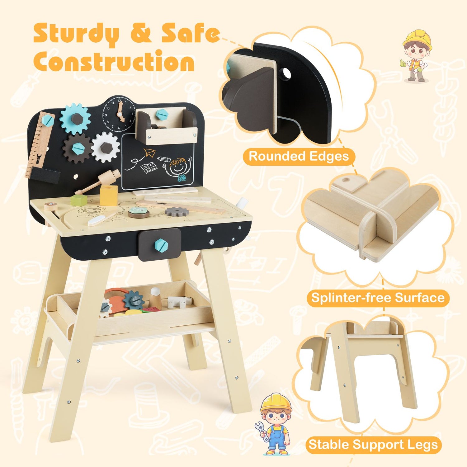 Wooden Construction Tools Workshop with Toy Tools and Accessories