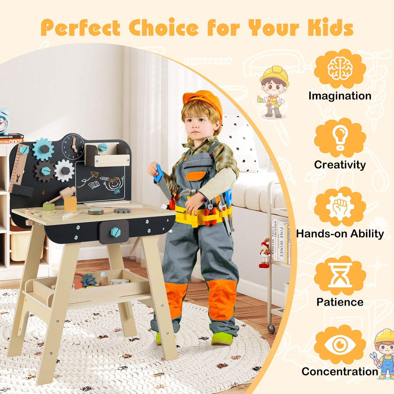 Wooden Construction Tools Workshop with Toy Tools and Accessories