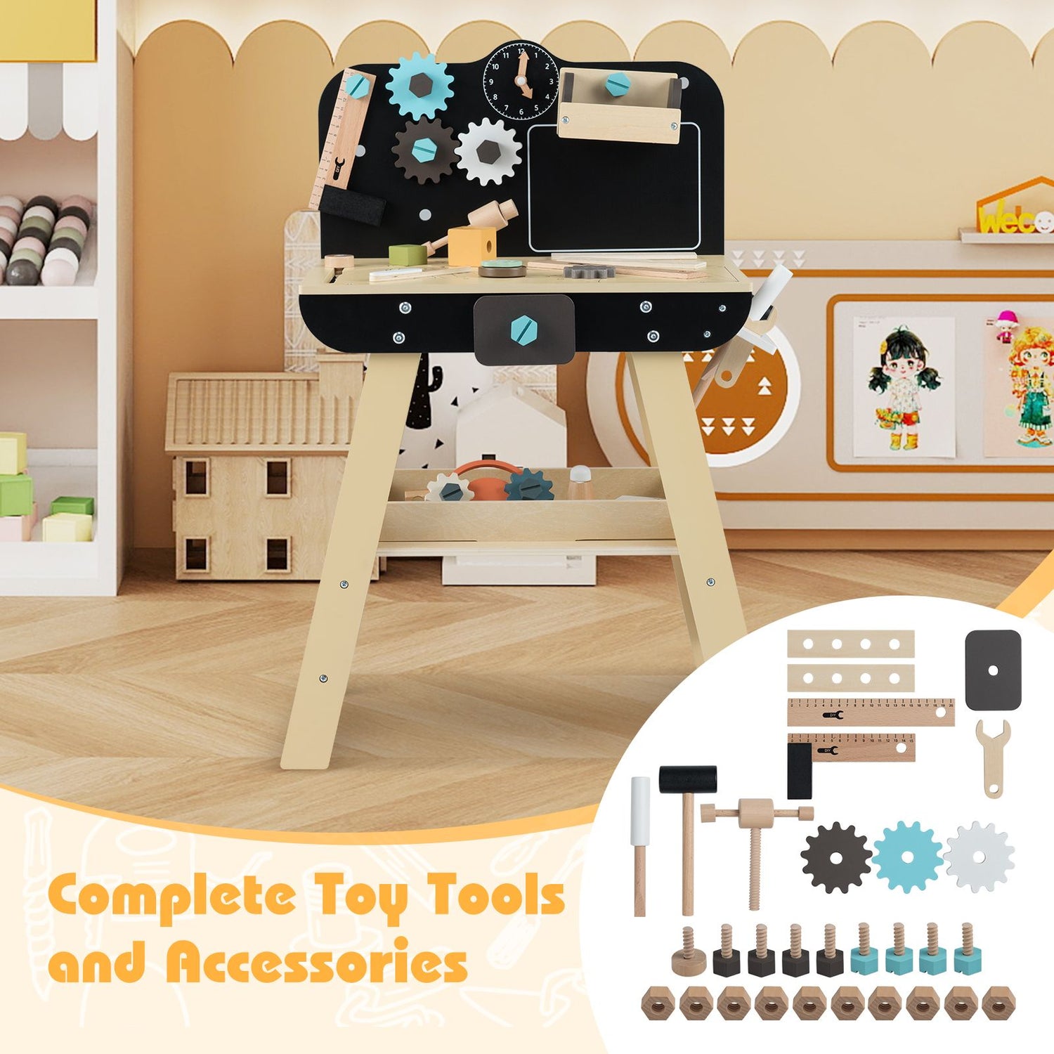 Wooden Construction Tools Workshop with Toy Tools and Accessories
