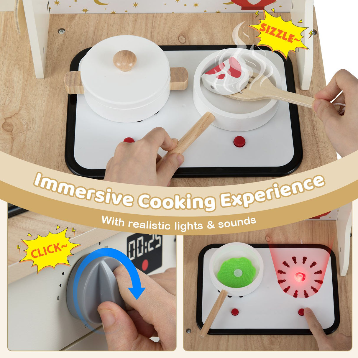 Wooden Corner Kitchen Playset with Working Faucet and Realist Sound