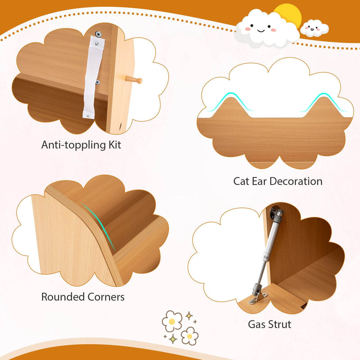 Wooden Kids Bookshelf and Toy Storage Toddler Book Rack with Movable Storage Drawer