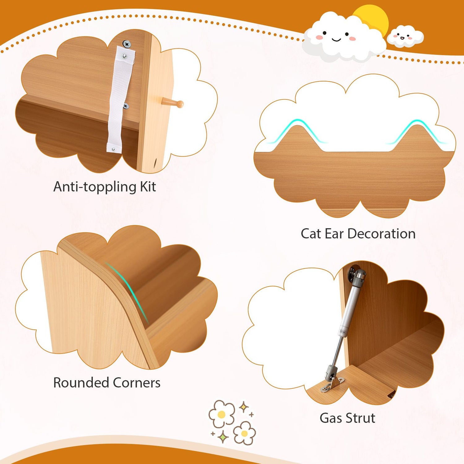 Wooden Kids Bookshelf and Toy Storage Toddler Book Rack with Movable Storage Drawer