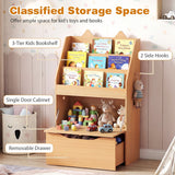 Wooden Kids Bookshelf and Toy Storage Toddler Book Rack with Movable Storage Drawer
