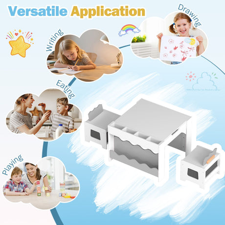 Wooden Kids Table and Chairs Set Multi-purpose Activity Table Set with Tabletop
