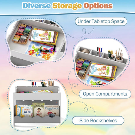 Wooden Kids Table and Chairs Set Multi-purpose Activity Table Set with Tabletop