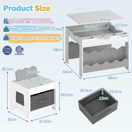 Wooden Kids Table and Chairs Set Multi-purpose Activity Table Set with Tabletop