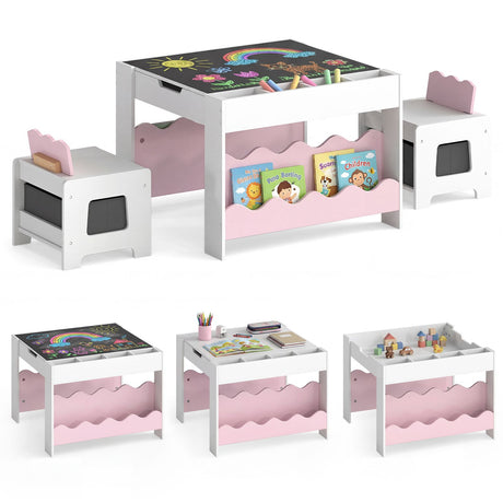 Wooden Kids Table and Chairs Set Multi-purpose Activity Table Set with Tabletop