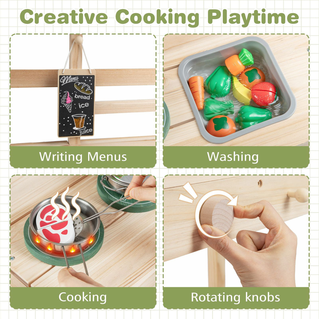 Wooden Kitchen Playset with Stoves and Flowerpots for Boys Girls 3+