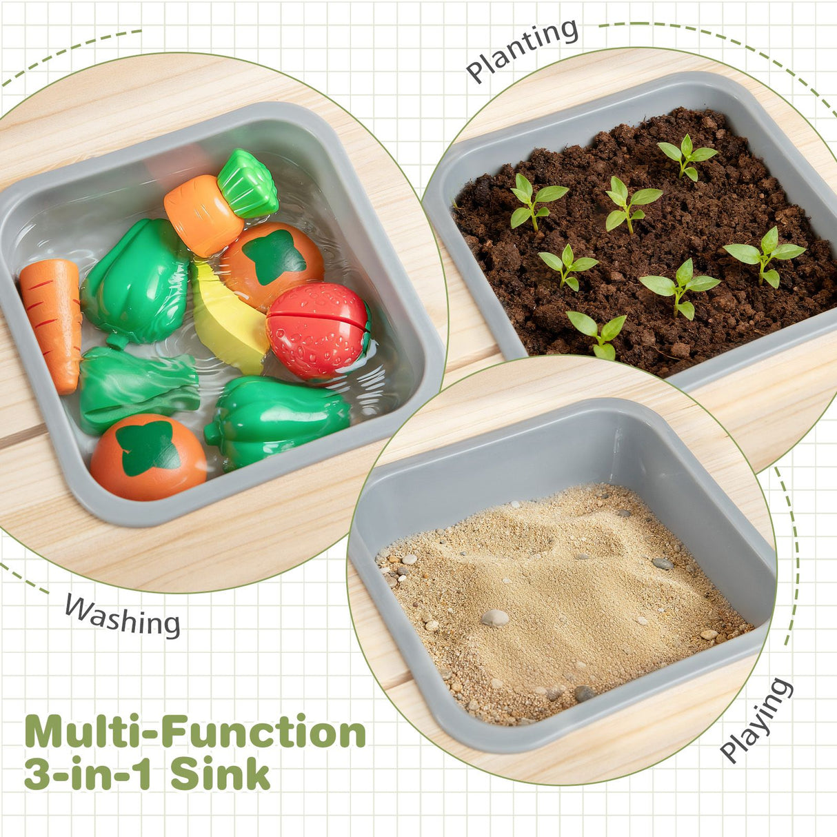 Wooden Kitchen Playset with Stoves and Flowerpots for Boys Girls 3+