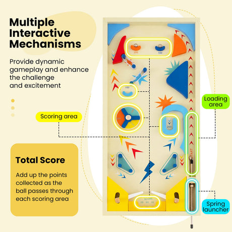 Wooden Pinball Machine with 3 Balls for Kids 6+ and Adults