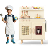 Wooden Pretend Kitchen Playset with Realistic Ice Maker and Accessories