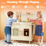 Wooden Pretend Kitchen Playset with Realistic Ice Maker and Accessories