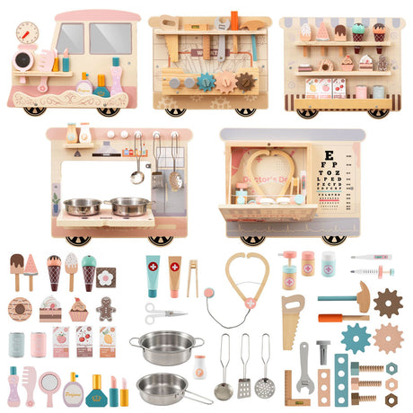 Wooden Sensory Wall Panel with Vanity for Kids