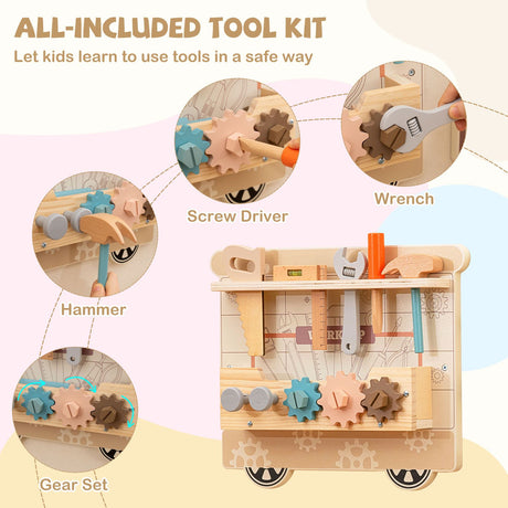 Wooden Sensory Wall Panel with Vanity for Kids