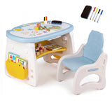 Height Adjustable Children Activity Table w/Graffiti Desktop, Storage, Markers & Eraser, Toddler Furniture Set