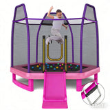 HONEY JOY Trampoline for Kids, 7FT Kids Trampoline w/Slide, Ladder & Ocean Balls, Indoor Outdoor Trampoline