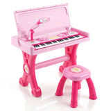 49 Keys Kids Electric Piano Keyboard Toy w/ Stool & Microphone, Educational Toddler Keyboard Set