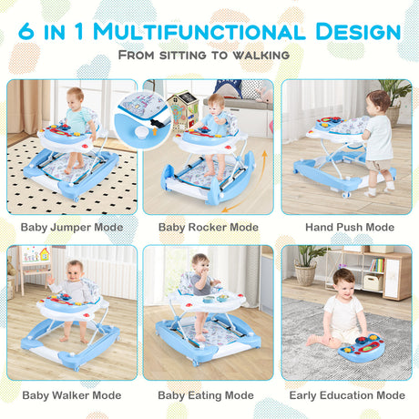 BABY JOY Foldable 6 in 1 Baby Walker Adjustable Toddler Walker Activity Center