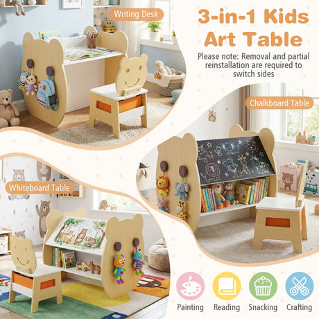 Bear Themed Kids Art Table and Chair Set
