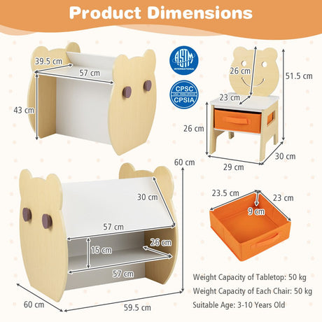 Bear Themed Kids Art Table and Chair Set