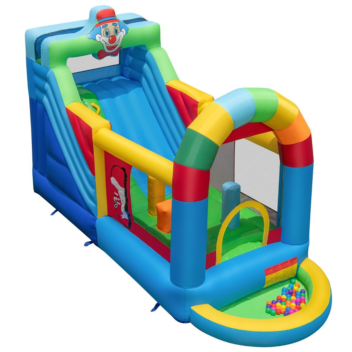 Clownland Bouncy Castle with Climbing Surface and Long Slide