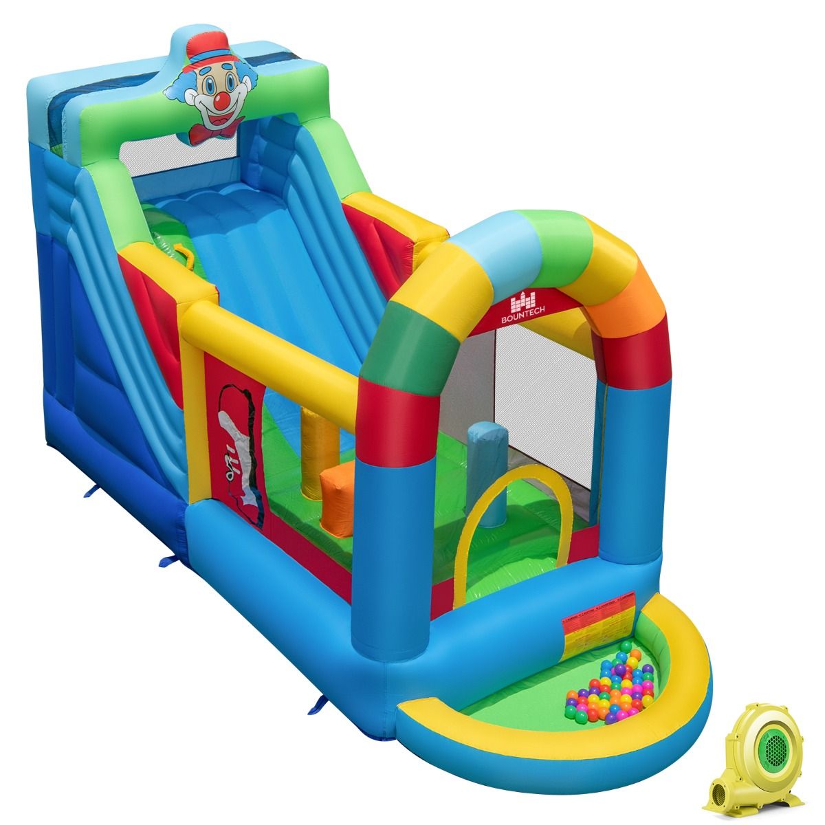 Clownland Bouncy Castle with Climbing Surface and Long Slide