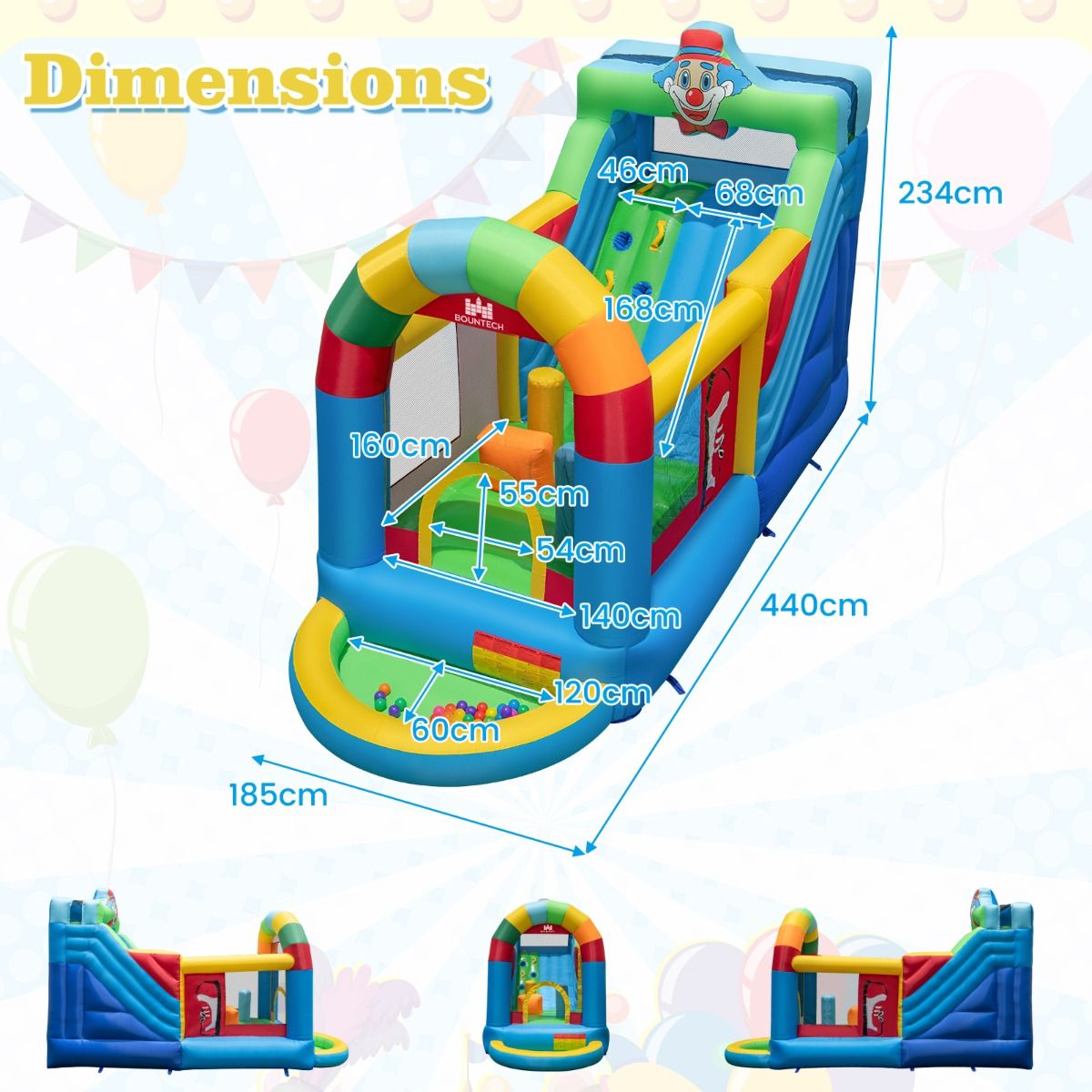 Clownland Bouncy Castle with Climbing Surface and Long Slide