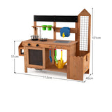 Kids Mud Kitchen, Solid Wood Toddler Kitchen Playset with Detachable Bird Cage