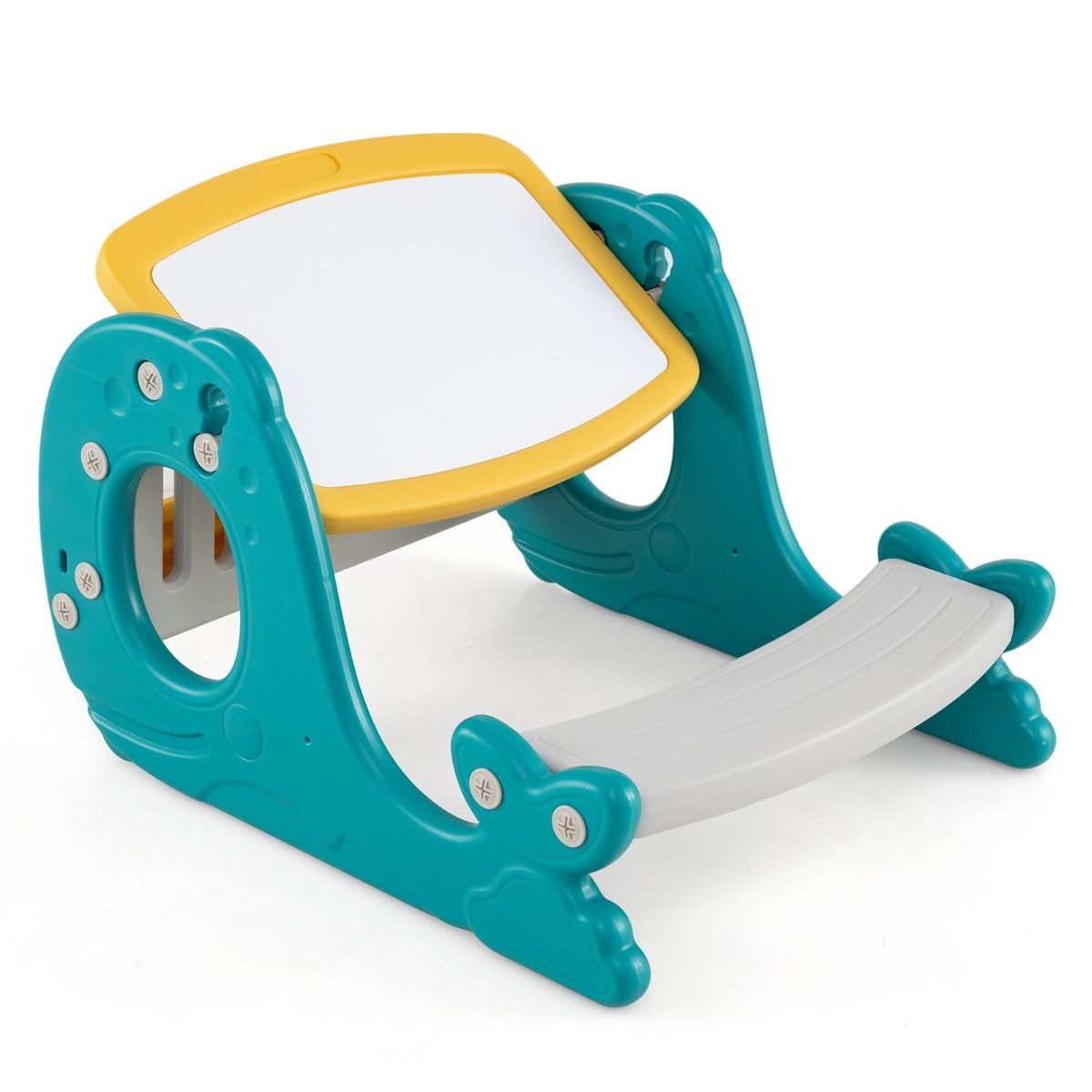 HONEY JOY Convertible Kids Activity Table Set, Multi-Functional Angle-Adjustable Toddler Easel w/Erasable Whiteboard, Whale Shape