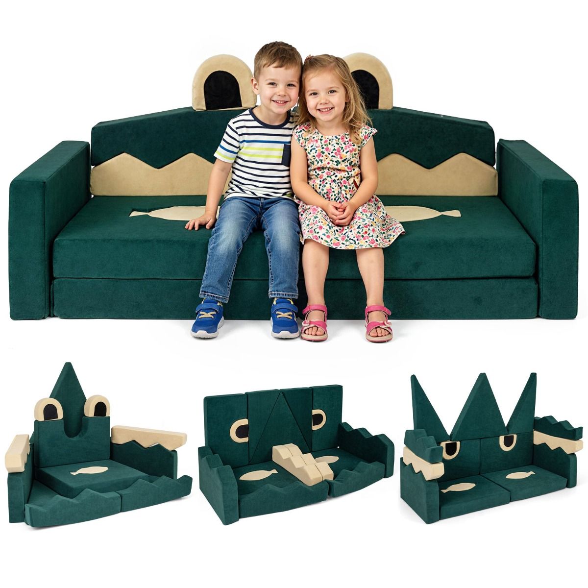 17 Pieces Crocodile Theme Toddler Foam Building Fort