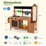 Kids Mud Kitchen, Solid Wood Toddler Kitchen Playset with Detachable Bird Cage