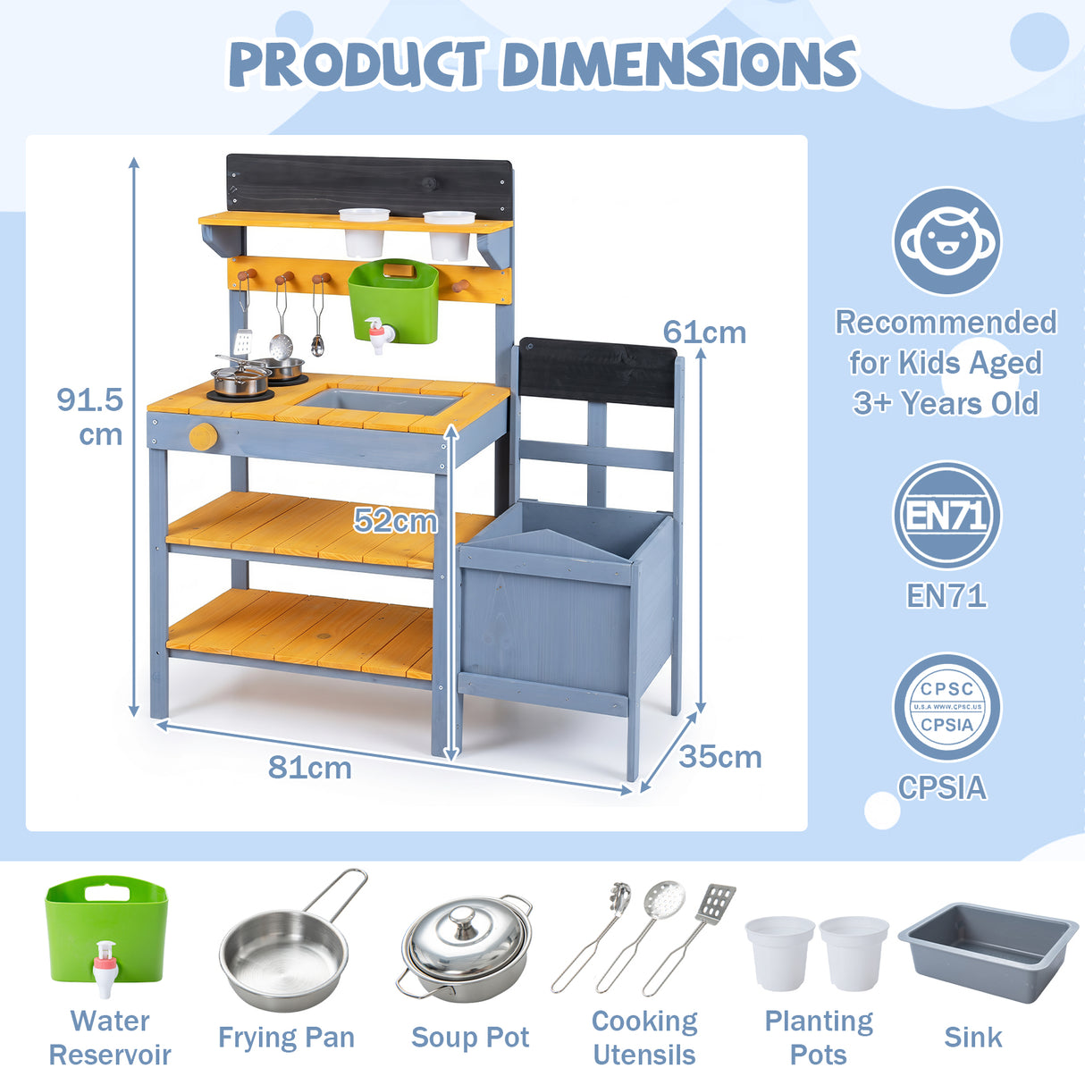 Mud Kitchen Set for Kids, Outdoor Wooden Play Kitchen Potting Bench