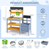 Mud Kitchen Set for Kids, Outdoor Wooden Play Kitchen Potting Bench