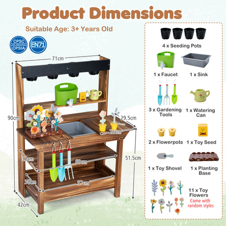 Outdoor Wood Mud Kitchen for Kids, Sensory Kitchen Playset for Children Age 3+